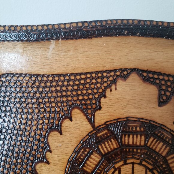 Primitive Wood Serving Tray Pyrography Burned Décor Plate Albania – Signed - Picture 4 of 11